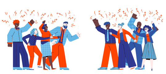 Fototapeta premium Groups of conflicting people quarrelling sketch vector illustration isolated.