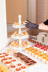 Delicious wedding reception candy bar dessert table