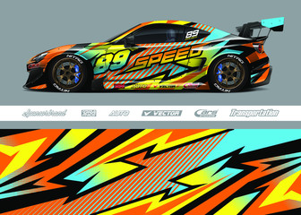 Race car livery design vector. Graphic abstract stripe racing background designs for vinyl wrap, race car, cargo van, pickup truck and adventure. Full vector Eps 10. © zoulgraphic