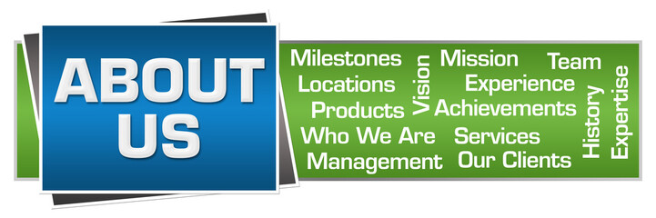 About Us Green Blue Wordcloud Horizontal 