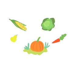 Set of vegetables icons or symbols flat cartoon vector illustration isolated.