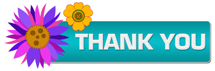 Thank You Turquoise Floral Left Horizontal 