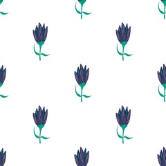 Vector spring floral background. doodle style. dark lilac tulips on a white background. Perfect for fabric design, gift wrapping, spring greeting cards, or website backgrounds.