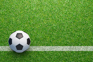 Soccer field with soccer ball and line, 3d rendering