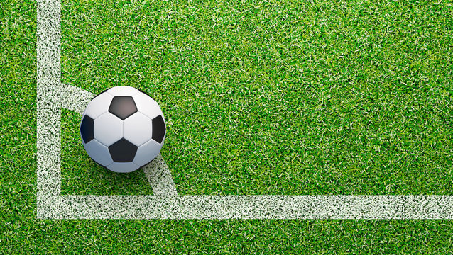 Soccer field with soccer ball and line, 3d rendering
