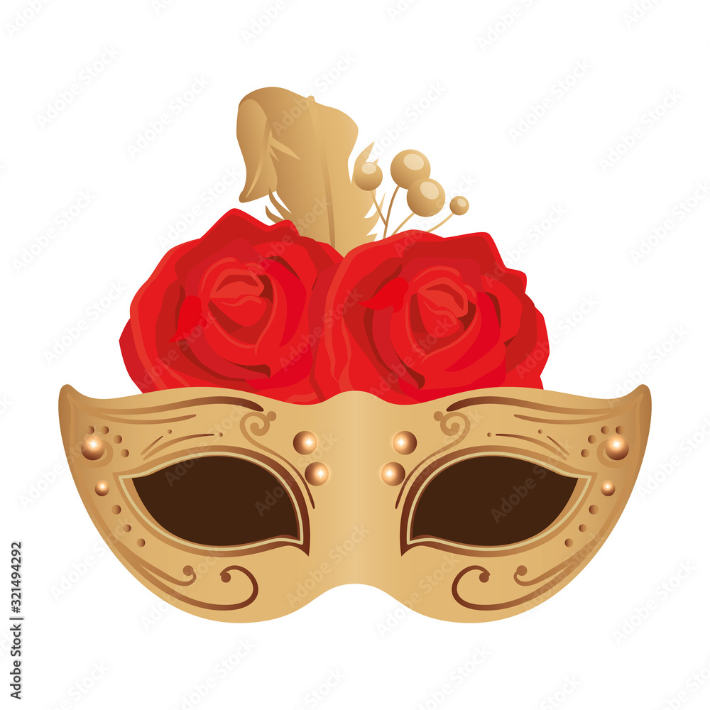 Canvas Prints elegant mask with feather and roses flowers