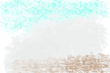 Emerald green sea vector image The waves hit the shore, sand and rocks.