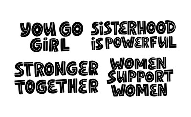 Hand drawn vector lettering set. Quote for International women day.
