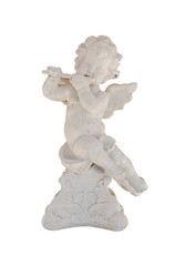 Old white angle child statue isolated on white background with clipping path. 