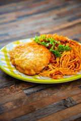 Cordon Bleu macaroni Pasta with salad