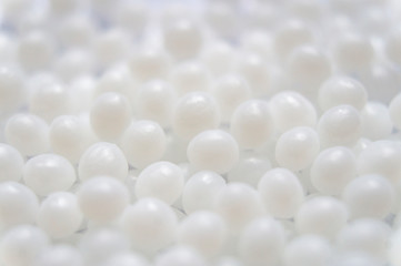 White round pearl balls close up. Macro photo