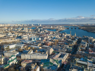 Aerial drone view. View of the streets of Podil.