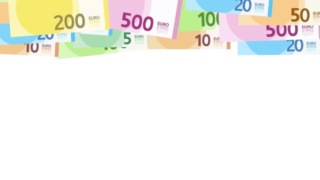 Transition billets de banques en euros de bas en haut (flat design avec masque de transparence)	