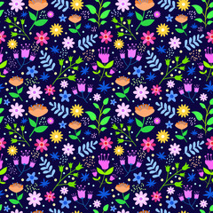 Colorful seamless floral print background free vector