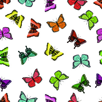  set cute colorful butterfly seamless pattern free vector