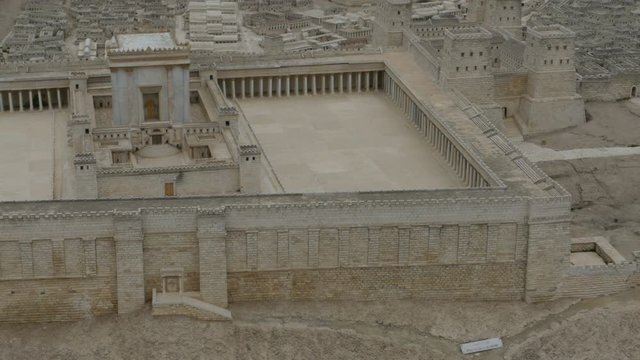 Camera pan to view the Holyland model of Jerusalem