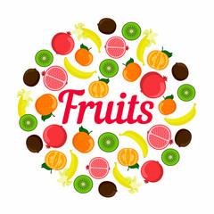 Poster with the inscription and juicy fruit in a circle.