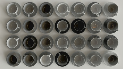 Many colorful cups on white background - 3D rendering