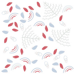 Childish seamless pattern made in floral, forest style. Design elements made in soft colours. Background or wallpaper may use for wrapping paper, web page, kids nursery, postcard, hand made album
