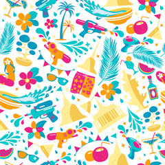Songkran festival in Thailand. Colorful seamless Pattern with icons of buddhist new york.