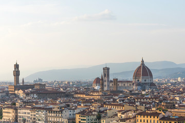 Fototapeta na wymiar Beautiful panoramic view of the Cathedral of Santa Maria del Fiore and Palazzo Vecchio in Florence, Italy.