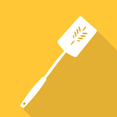 Flat design of white slotted spatula silhouette with a long shadow, vector illustration