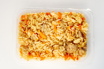 bowl of national dish food pilaf. top view