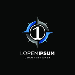 Initial Number 1 with Compass Logo Design