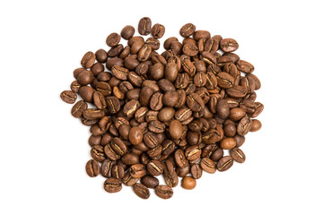 Coffee. roasted coffee beans on white background  in close-up