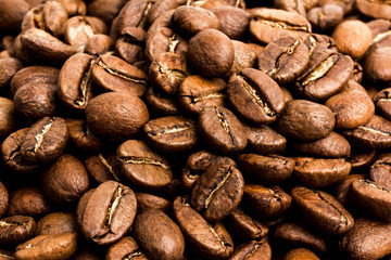 coffee beans background. Close-up of roasted grains
