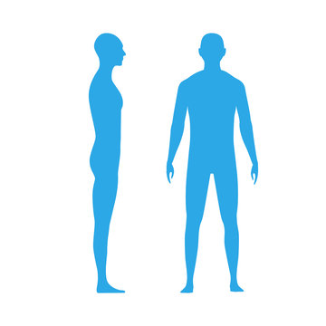 Front and side view human body silhouette of an adult male
