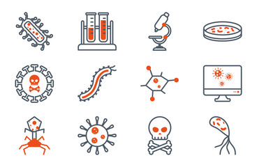 Isolated black and orange virus icon set vector design