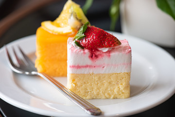 Orange cake and Yoghurt ribbon cheese cake