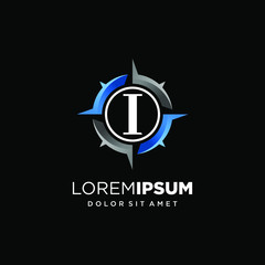 Initial Letter I with Compass Logo Design