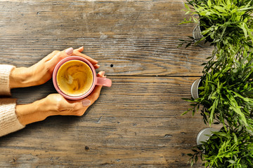 Wooden board of free space for your decoration and coffee time. 