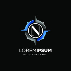 Initial Letter N with Compass Logo Design