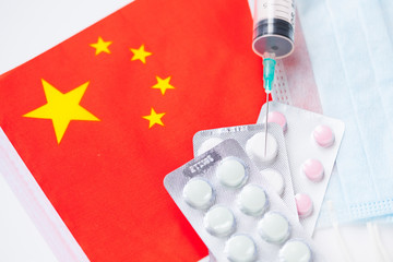 China health care concept. Flu outbreak and coronavirus or coronaviruses influenza.