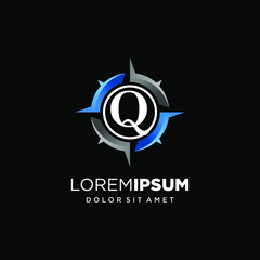 Initial Letter Q with Compass Logo Design