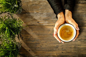 Wooden board of free space for your decoration and coffee time. 