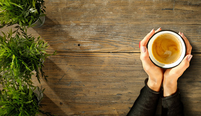 Wooden board of free space for your decoration and coffee time. 