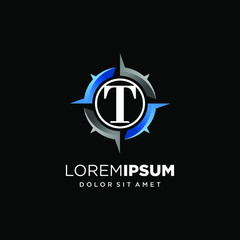 Initial Letter T with Compass Logo Design