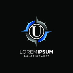 Initial Letter U with Compass Logo Design
