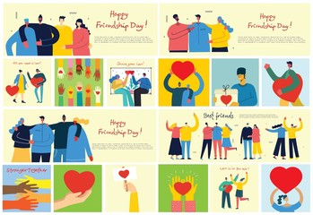 Happy Friendship day. Vector concept background with the group of happy people - best friends in a flat style.