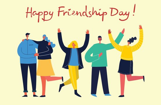 Happy Friendship day. Vector concept background with the group of happy people - best friends in a flat style.