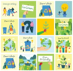 Vector illustration ECO backgrounds of Concept of green, Zero waste, eco energy and quote Save the planet