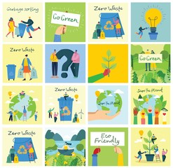 Vector illustration ECO backgrounds of Concept of green, Zero waste, eco energy and quote Save the planet