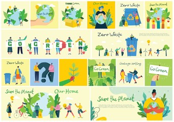 Fototapeta premium Vector illustration ECO backgrounds of Concept of green eco energy and quote Save the planet, Think green and Waste recycle