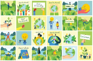 Fototapeta premium Vector illustration ECO backgrounds of Concept of green, Zero waste, eco energy and quote Save the planet.