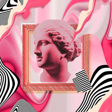 Aphrodite on a cosmic abstract background. Concept art collage. Poster design.
