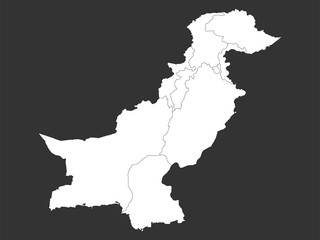 Pakistan political map highlighted white on black background. Perfect for business concepts, background, backdrop, sticker, label, chart, poster, banner and wallpaper.